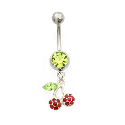 Belly Button Ring Cherry and Cubic Zirconia Design Pack of Three 14g