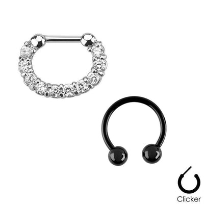 Pair of Septum Ring 16ga Combo with IP Horseshoe Surgical Steel CZ Gems