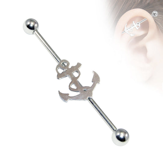 Industrial Piercing Barbell 14G with Anchor Charm Surgical Steel