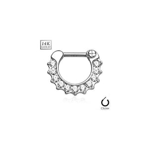 14Kt Gold Septum Clicker CZ Paved Round Single Line 16g 1 piece