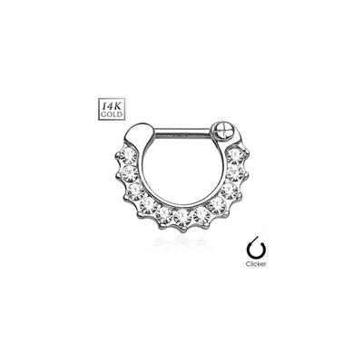 14Kt Gold Septum Clicker CZ Paved Round Single Line 16g 1 piece
