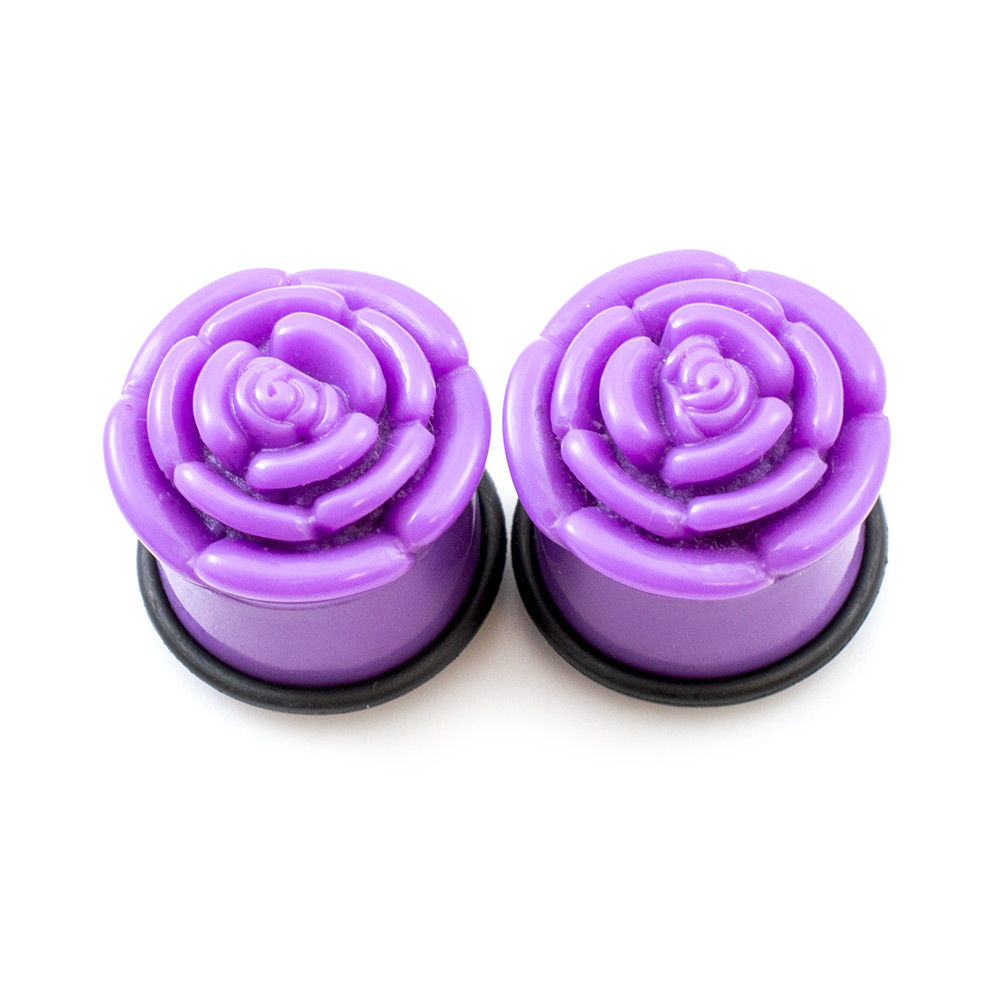 Acrylic Ear Plugs with Roses Design and O ring Multiple Sizes Available