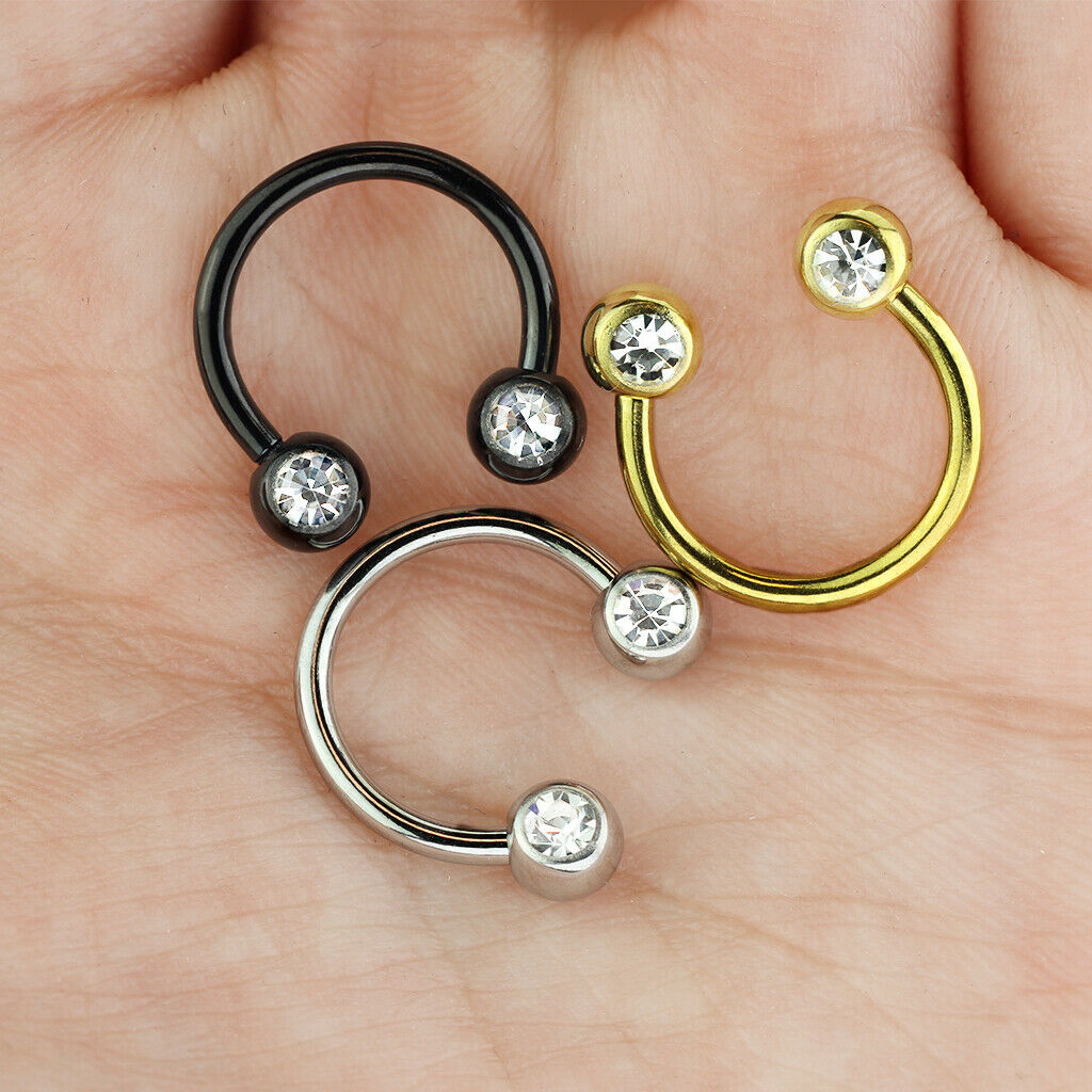 6 Pack Front Facing Gem For Nipple, Septum and Ear Cartilage Piercings