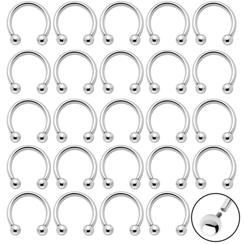25 Internal Thread Circular Barbell Horseshoe Rings 14ga-00ga - Nipple, PA, Nose