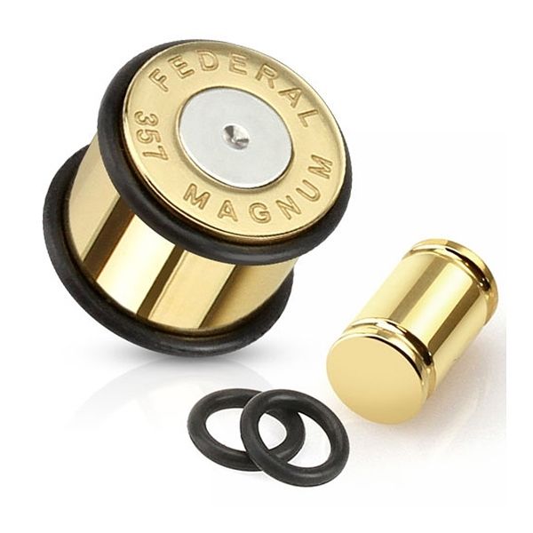 Bullet Plugs Gold IP over Surgical Steel with O Ring - Sold in Pairs
