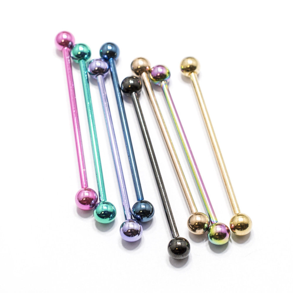 Industrial Barbell Ear Piercing 20 Pack Anodized Titanium 14G Cartilage 38mm