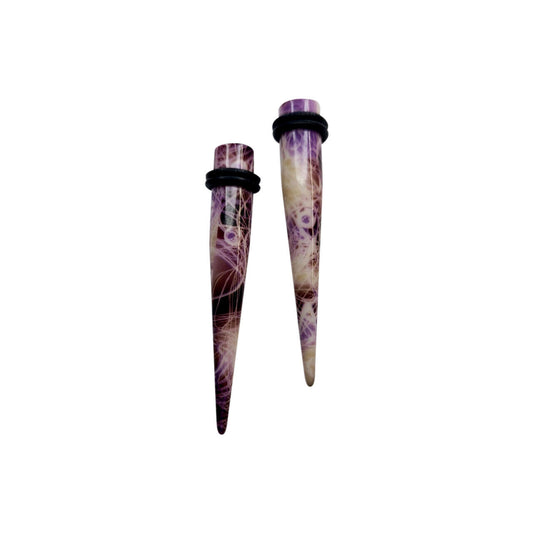 Pair of Ear Gauge Strecher Tapers Acrylic Purple Mauve Marble Design