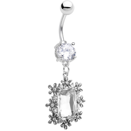 Dangling Belly Ring - Prong-Set CZ and Vintage-Style Dangle - 14ga 316L Steel