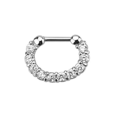 16ga Septum Clicker Cartilage, Rook, Daith Single Line Paved Gem 316L Steel