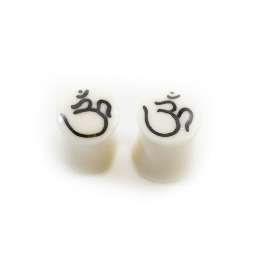 Pair of Ear Plugs made of Organic Horn Bone with Om Symbol Design