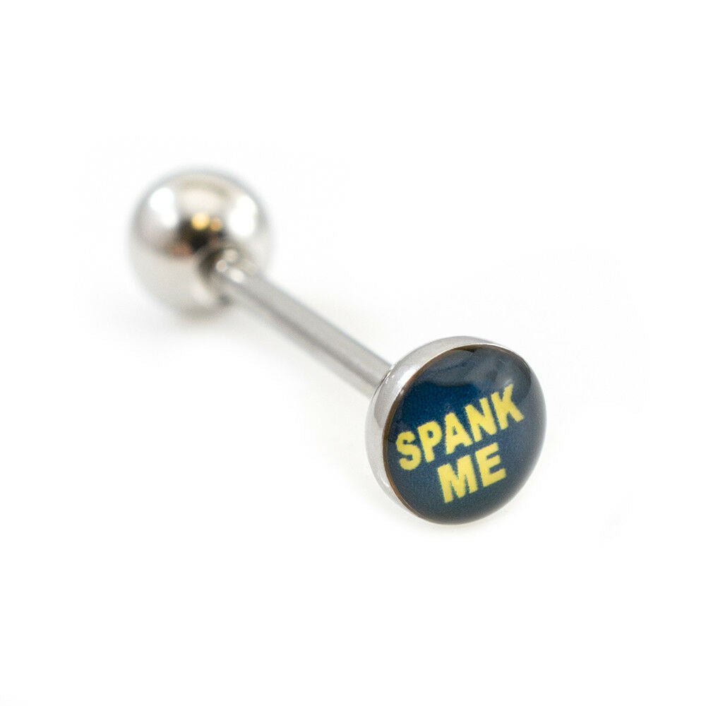 Tongue Barbell with Naughty Logo 14g Surgical Steel