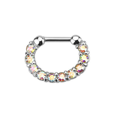 16ga Septum Clicker Cartilage, Rook, Daith Single Line Paved Gem 316L Steel