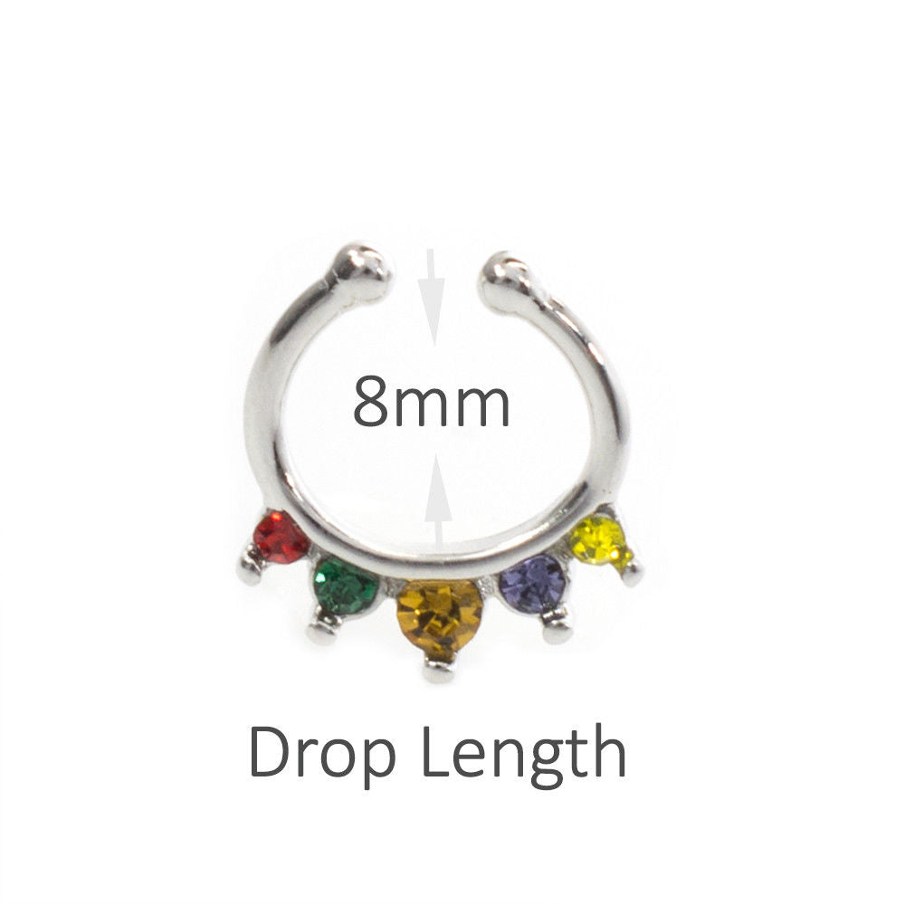 Septum Hanger Jewelry with Prong Setting Cz Gems 8mm Drop Length