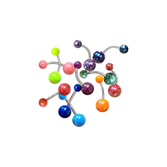 6 Pack of Colorful Metallic Pearlescent Acrylic Belly Navel Rings 14 Gauge
