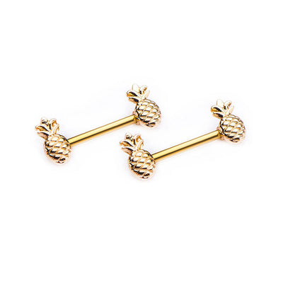 Pair of Nipple Barbells with Forward Facing Pineapple Nipple Barbells