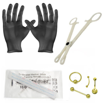 8 Piece Titanium Body Piercing Kit Belly ,  Lip, Nose, Ear-14G & 16G Needles