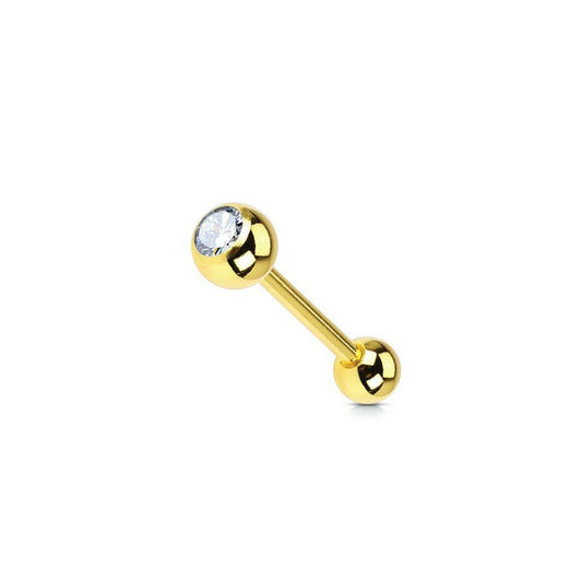 (14g ) Barbell Tongue Ring Anodized Gold Titanium with Jewel