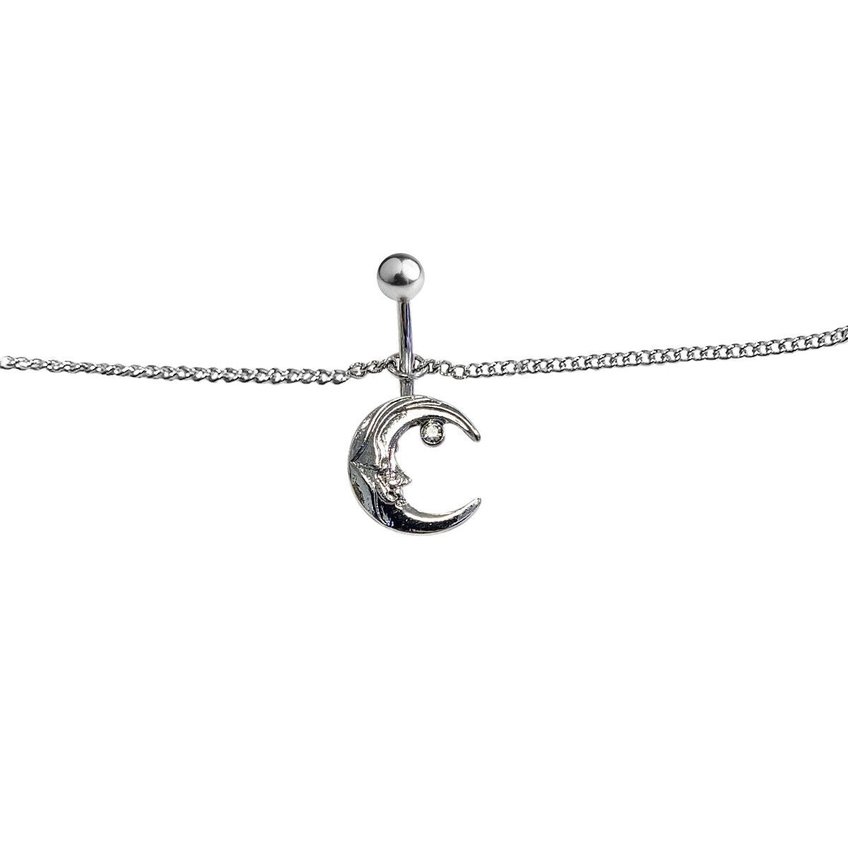Belly Chain Navel Ring Surgical Steel Waist with Crescent Moon and Stars 14G