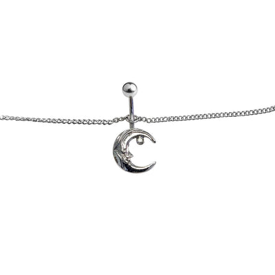 Belly Chain Navel Ring Surgical Steel Waist with Crescent Moon and Stars 14G