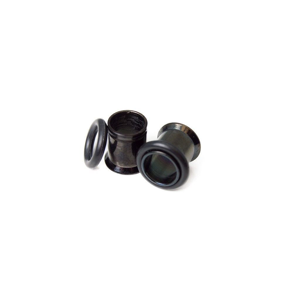 Black I.P. Plugs Surgical Steel 0 Gauge Single Flared Ear Tunnels with O-Ring