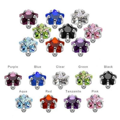 Dermal Piercing Tops - 9 or 18 Piece Prong Set Star Gem Internally Threaded 316L