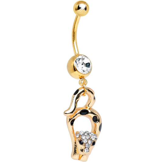 Leopard Dangle Belly Ring with Clear CZ Gems