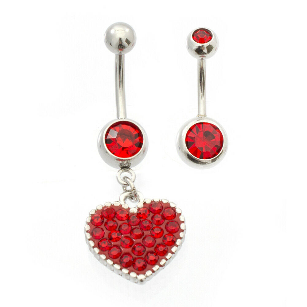 Belly Button Ring pack of 2 with multiple gem Heart Design and Basic with Cz 14g