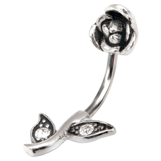Jeweled Rose Belly Button Ring with CZ Gems