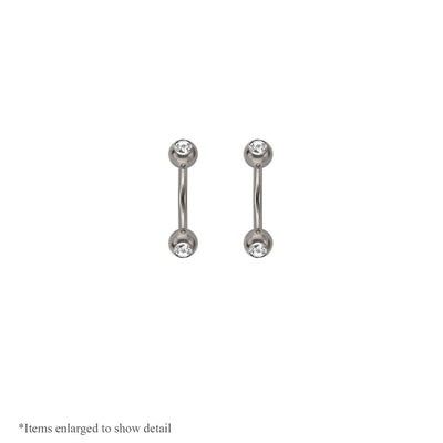 Pair of Curved Barbell 16G Eyebrow Ring with Press-fit Clear CZ Gems