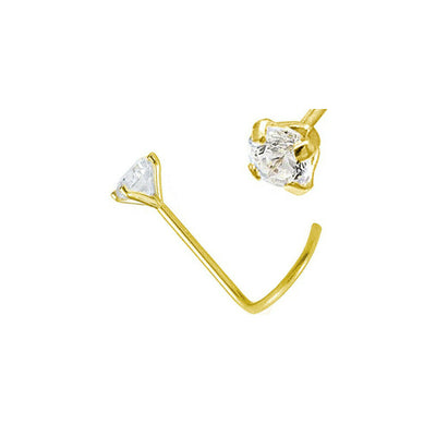 Nose Cork Screw Prong Set Round Lab Diamond 14k Solid Gold
