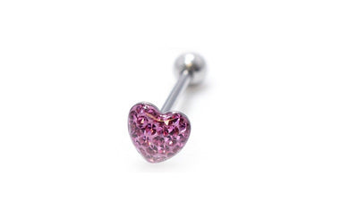 Jeweled Heart Barbell 16G Tongue Ring Tragus Cartilage - 4 Colors
