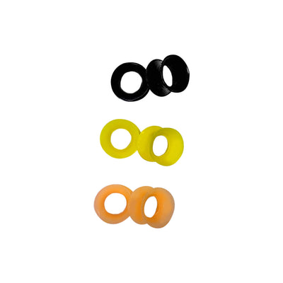 3 Pairs Thin Silicone Flexible Ear Skin Tunnels - Black, Yellow, Orange Set