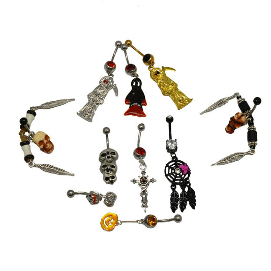Pack of 10 Assorted Dangle Halloween Belly Button Rings 316l Surgical Steel 14ga
