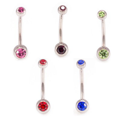 Belly Button ring Package of 5 Navel Ring Solid Titanium with two CZ Jewels 14g