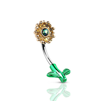 Belly ring Curved Barbell 14G SunFlower Blossom Design