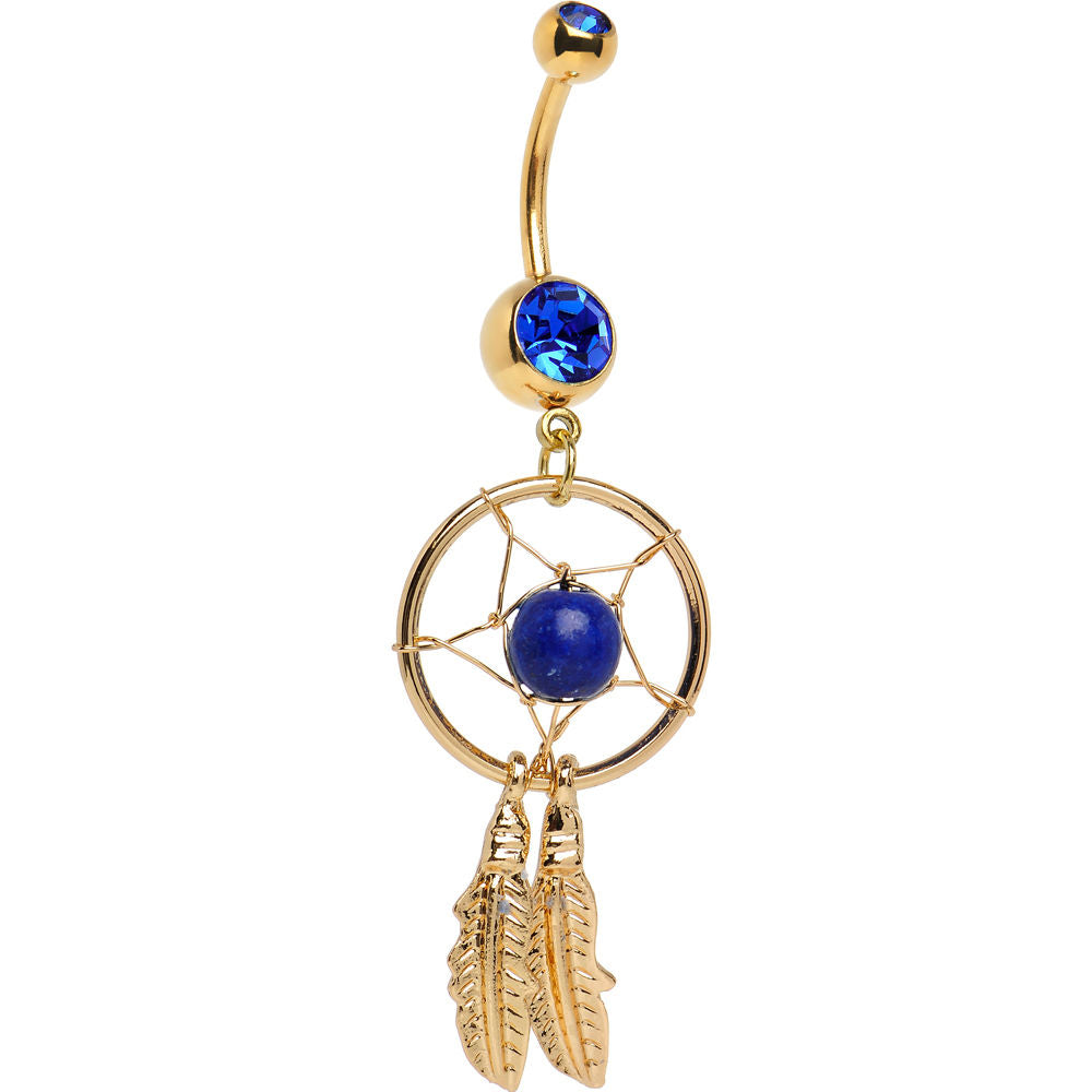 Dream Catcher Belly Ring Dangle Gold I.P. 14ga 316L Surgical Steel