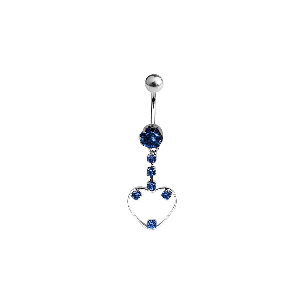 Belly Navel Dangle Ring Surgical Steel Heart with CZ Gems 14g