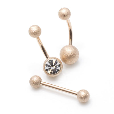 Belly Button Ring and Tongue Ring Barbell Package of 3 Sand Finish CZ Jewelry