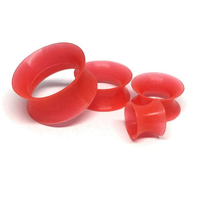 Pair of Red Thin Silicone Glow in the Dark Flexible Ear Plugs Tunnels - 2 Sizes