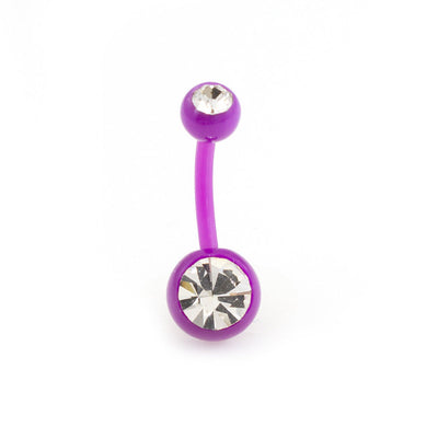 Belly Button Ring 14g Flexi Shaft with Two Cubic Zirconia Gems
