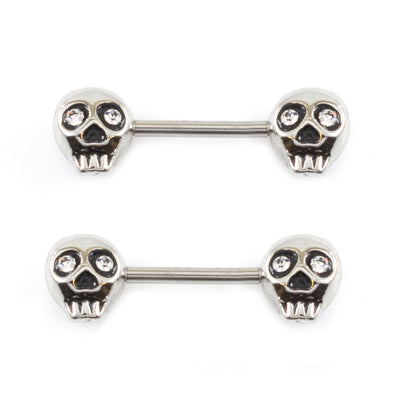 Nipple Barbell Jewelry with Skull Design and Cz Gems 14G Surgical Steel