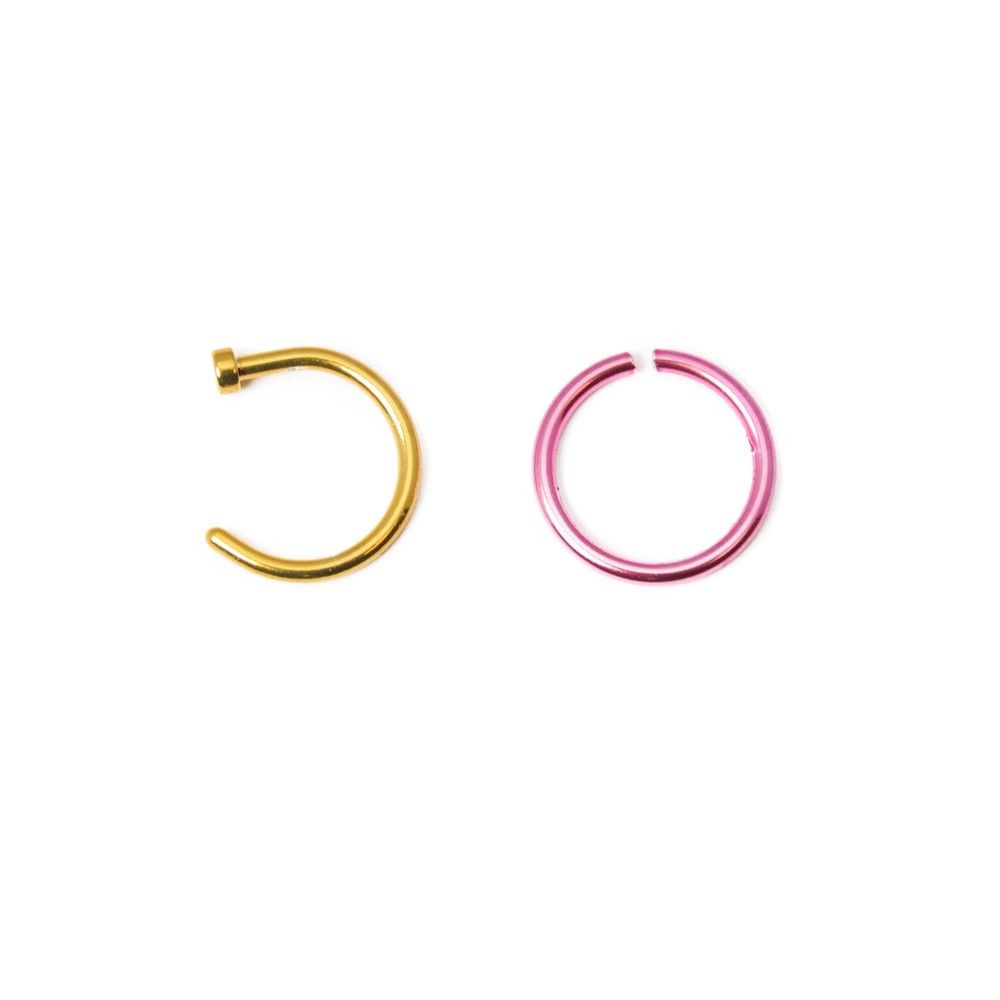 Nose Rings 2pc 18G Gold Tone Hoop Nose Ring and Pink Seamless Continuous Ring