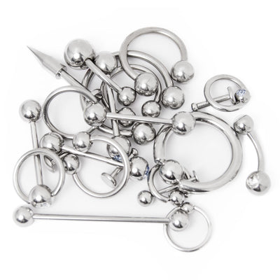 20 Pcs. Body Piercing Jewelry Mixed Gauges and Lengths Surgical Steel