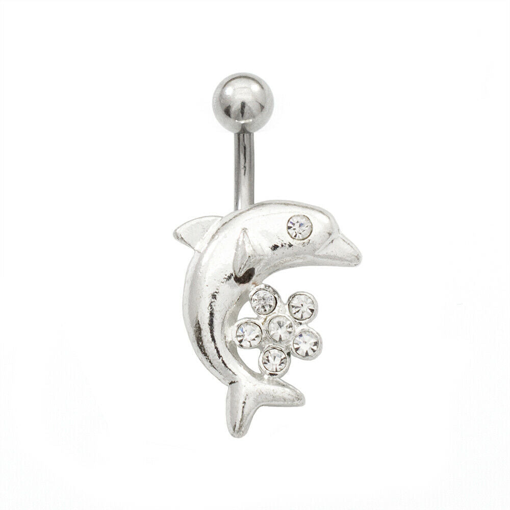 Belly Button Ring Pack of 3 with Dolphin Design 14g