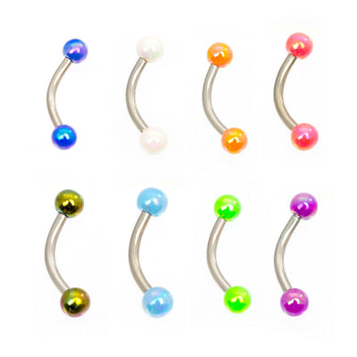 Eyebrow Ring Curve barbells pack of 8 with Bright Colors Acrylic Balls 16g