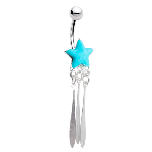 Belly Navel Ring - 14ga Dangle Acrylic Turquoise Gem Star 316L Surgical Steel
