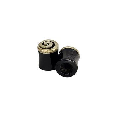 Pair of Hollow Ear Plugs Organic Bone with Silver Spiral Design