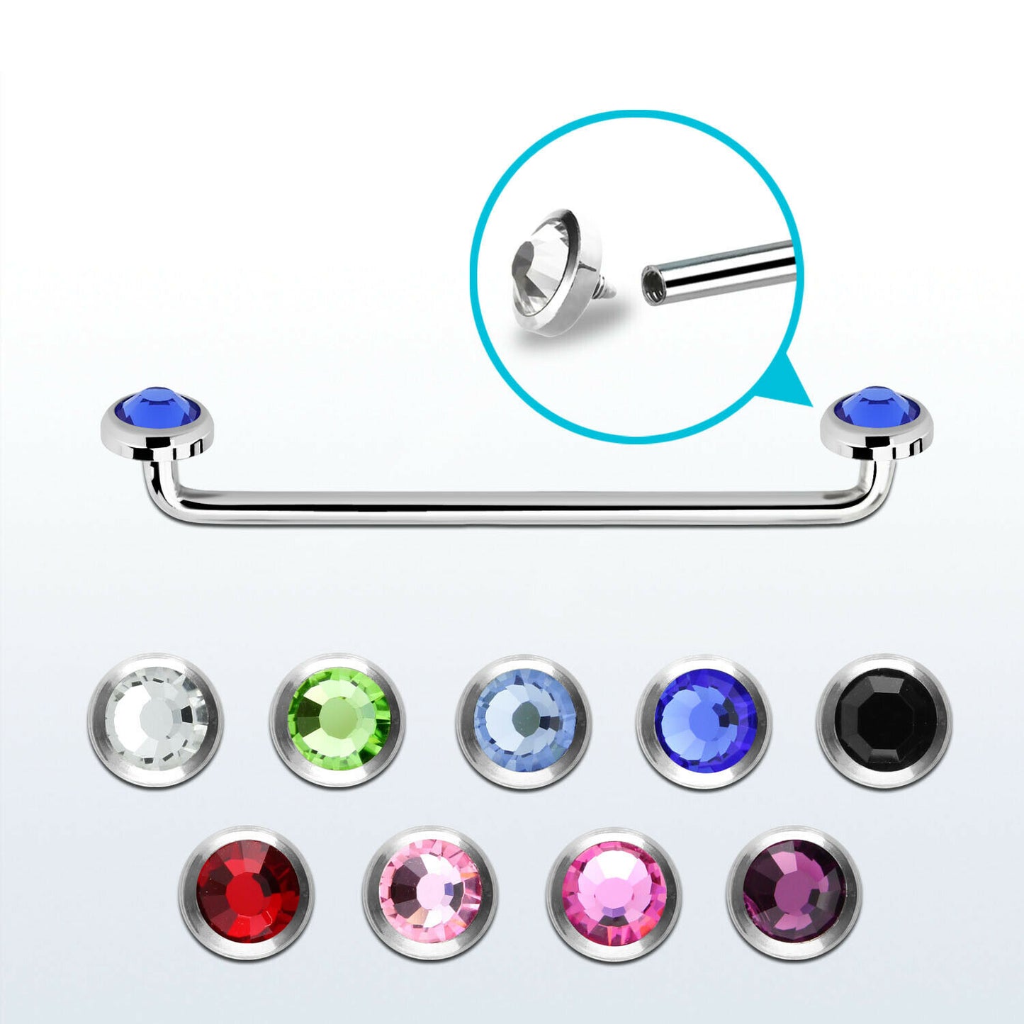 surface barbell surgical steel with internal threading14 Gauge Flat Gem top