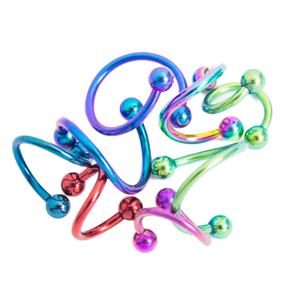 Solid Titanium Twister Rings - 8 Assorted Colors and Sizes - for Lip, Nose, Ear