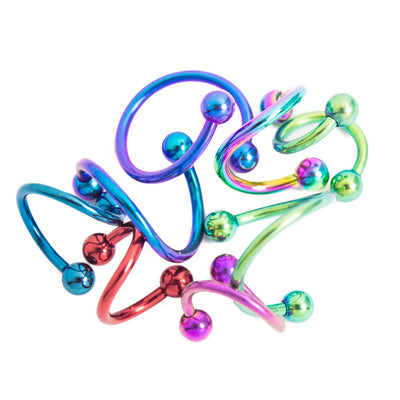 Solid Titanium Twister Rings - 8 Assorted Colors and Sizes - for Lip, Nose, Ear